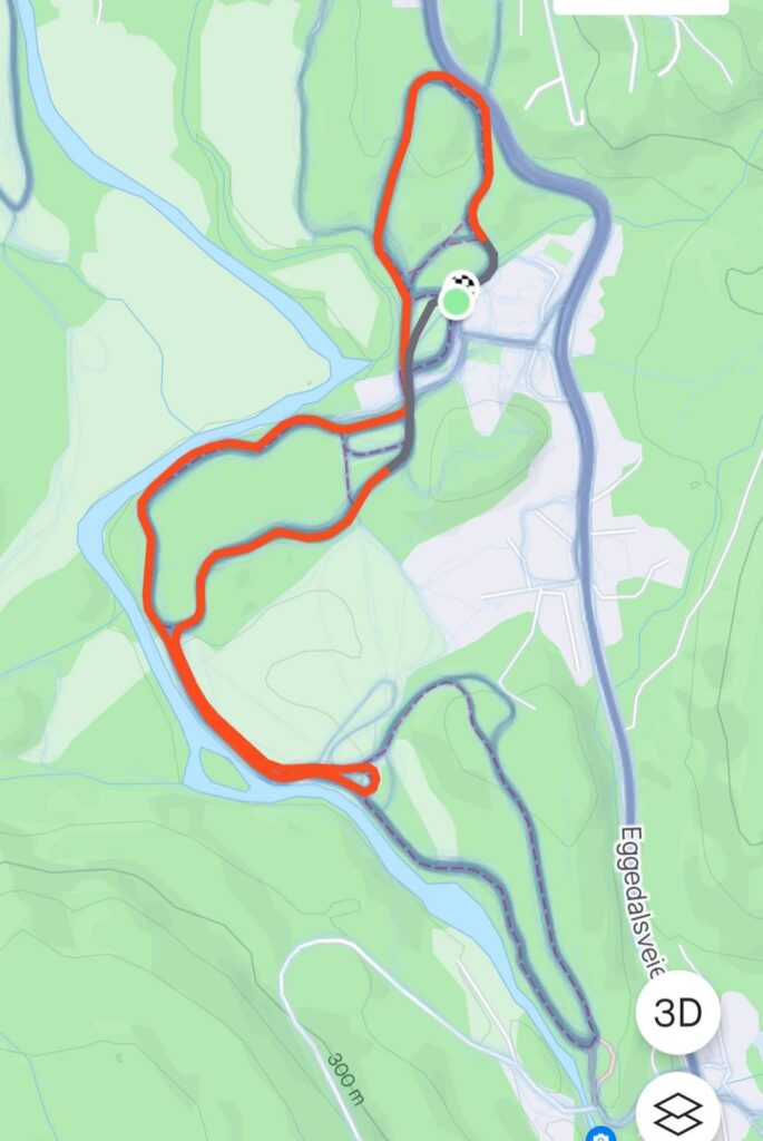 3 km (Mørk grå + rød strek)